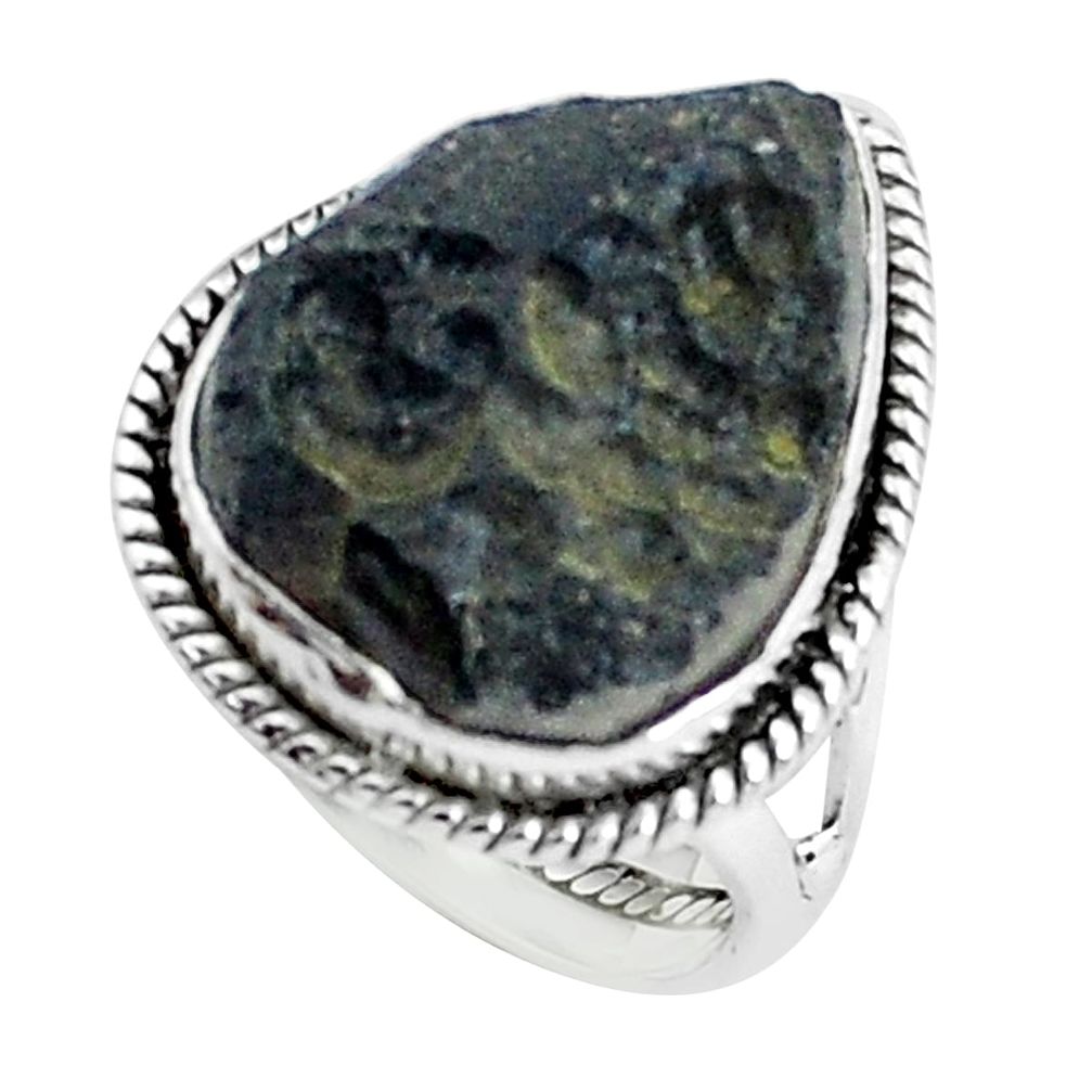 16.74cts natural black tektite 925 sterling silver solitaire ring size 9 p46043