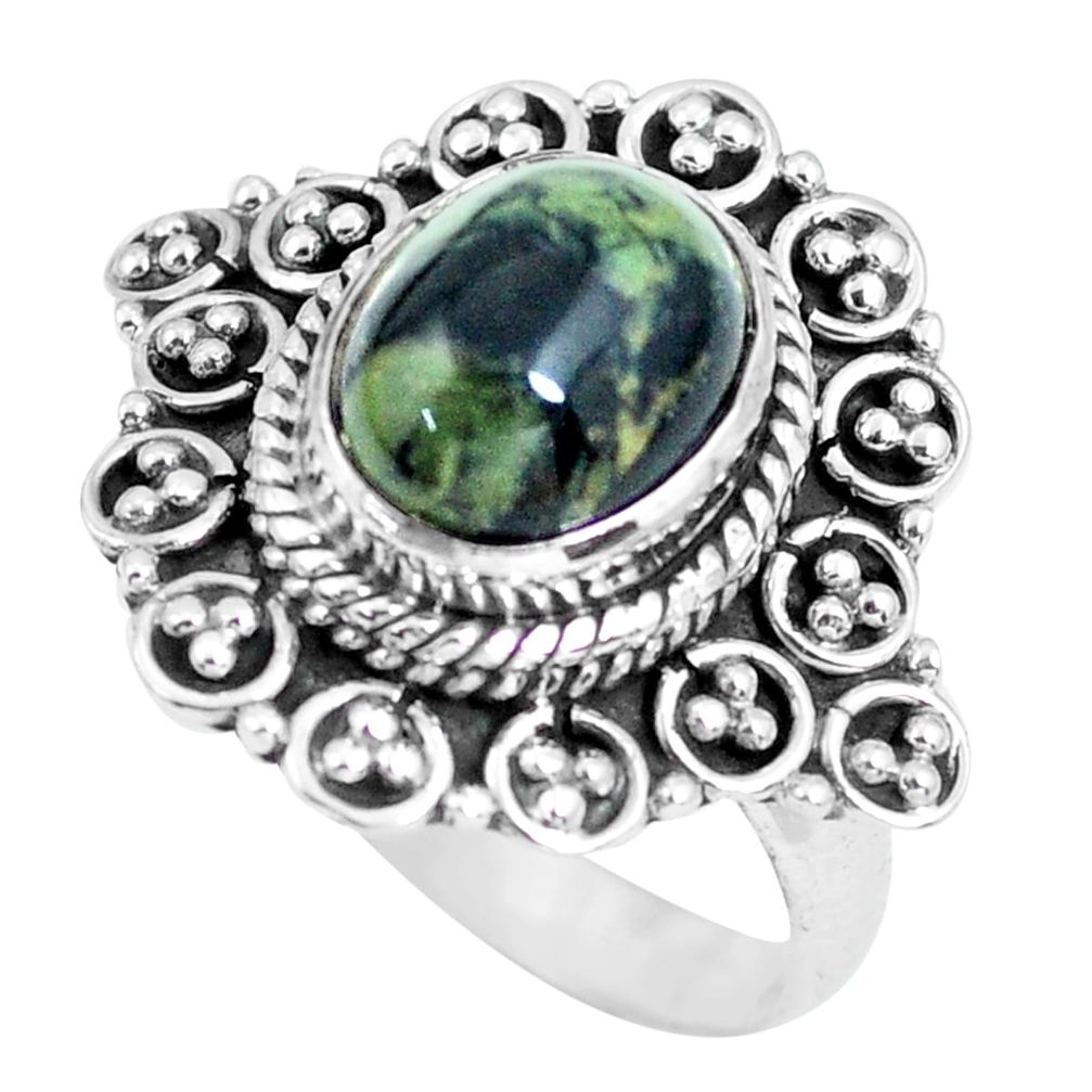 4.53cts natural black toad eye 925 silver solitaire ring jewelry size 7 p63175