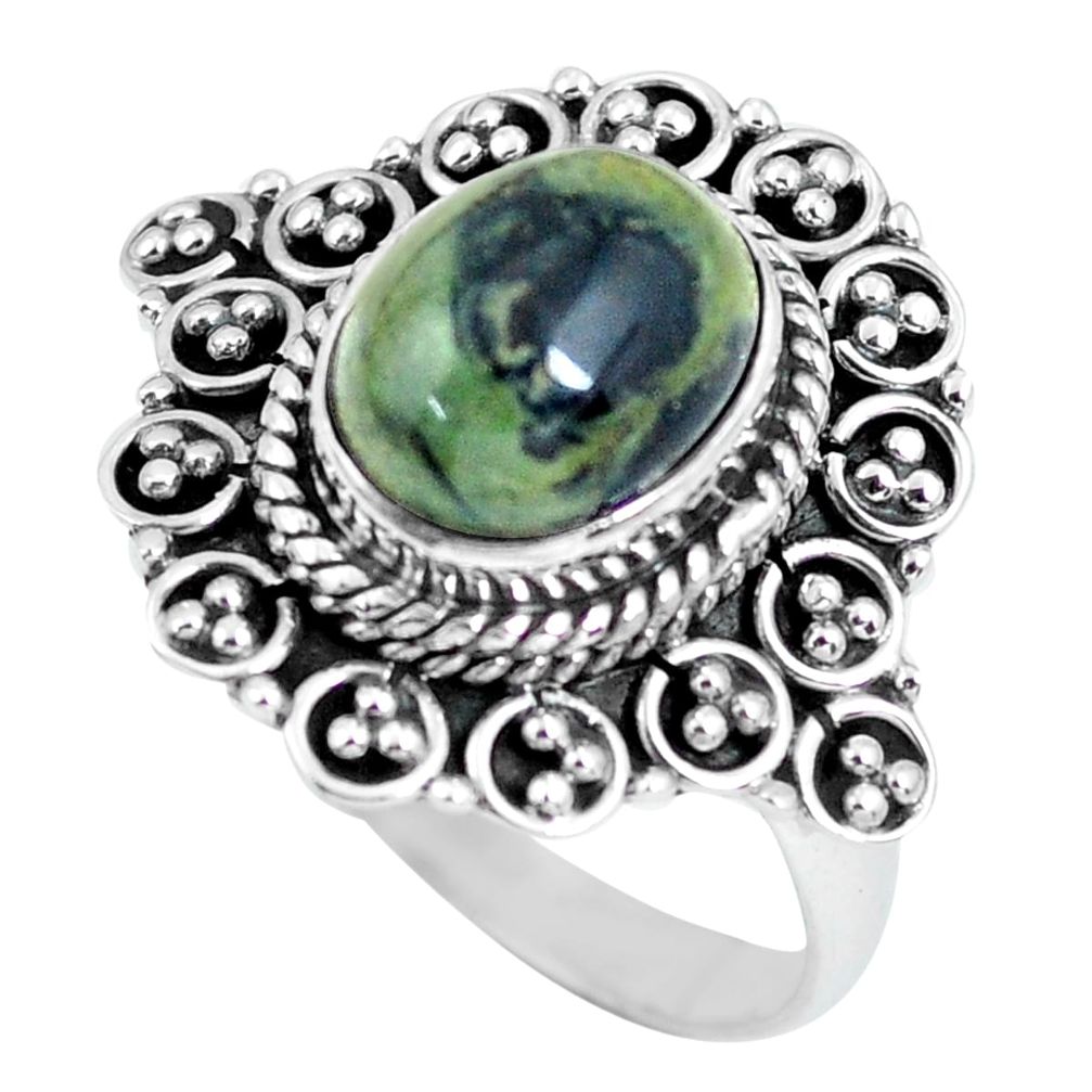 4.38cts natural black toad eye 925 silver solitaire ring jewelry size 8.5 p63176