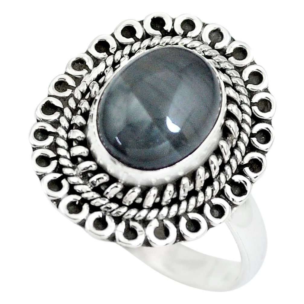 4.52cts natural black toad eye 925 silver solitaire ring jewelry size 8.5 p63370