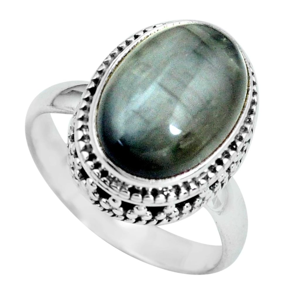 6.89cts natural black toad eye 925 silver solitaire ring jewelry size 7.5 p67575