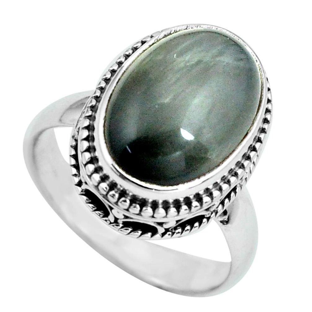 6.48cts natural black toad eye 925 silver solitaire ring jewelry size 6.5 p67576