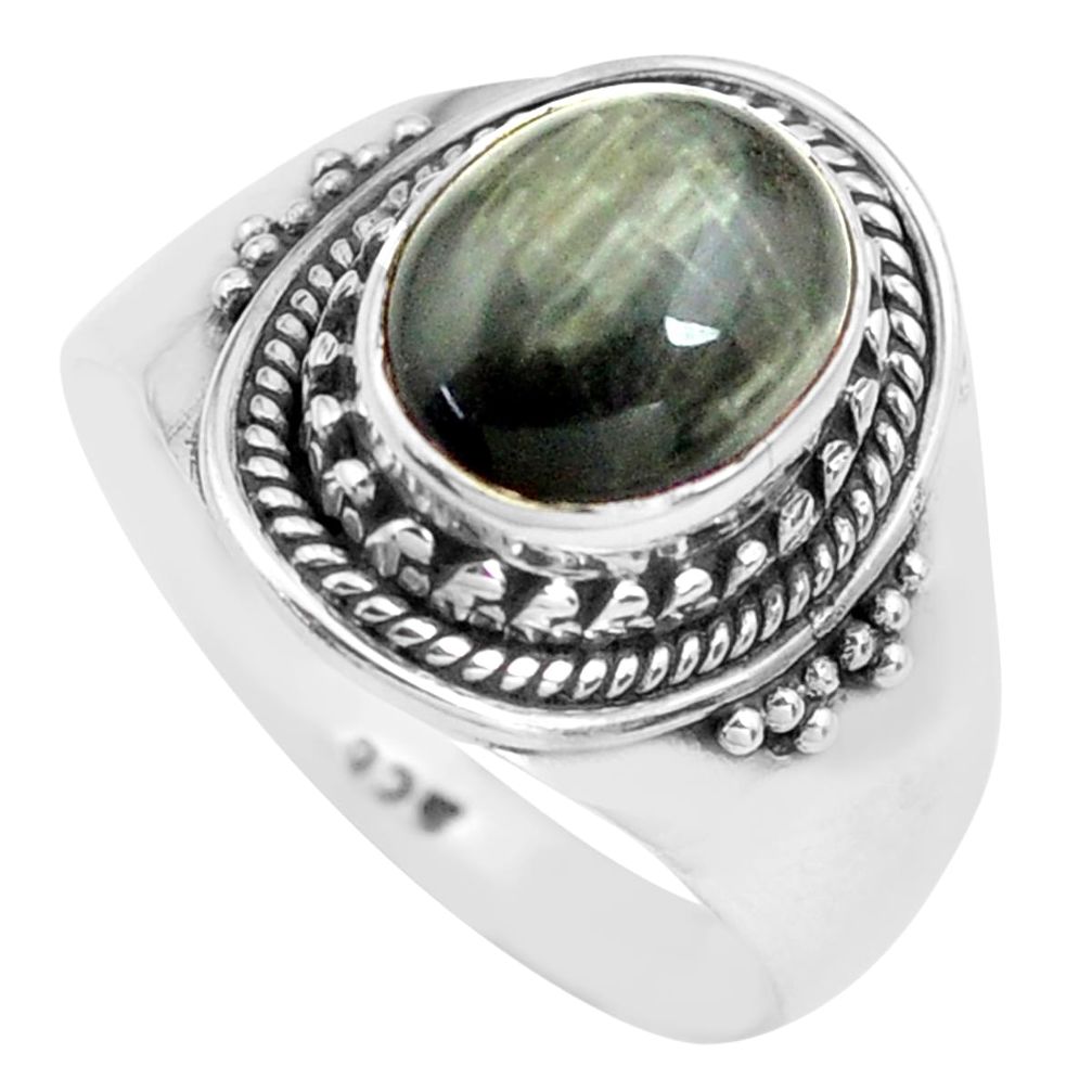 4.22cts natural black toad eye 925 silver solitaire ring jewelry size 8.5 p71760