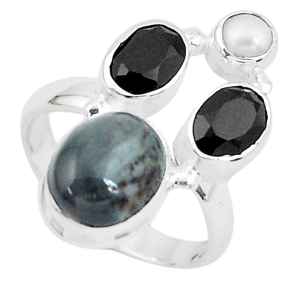 8.83cts natural black toad eye onyx 925 sterling silver ring size 7 p52713