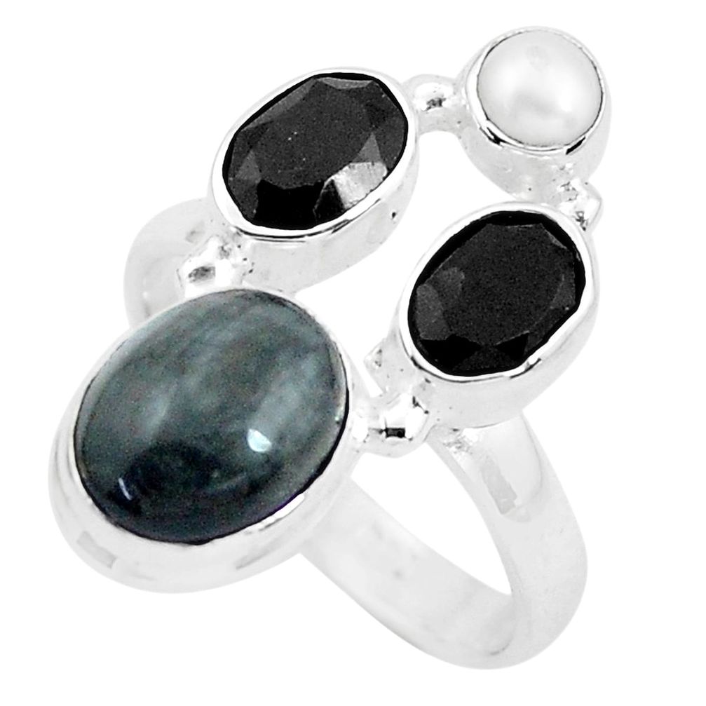 8.14cts natural black toad eye onyx 925 sterling silver ring size 8 p52717