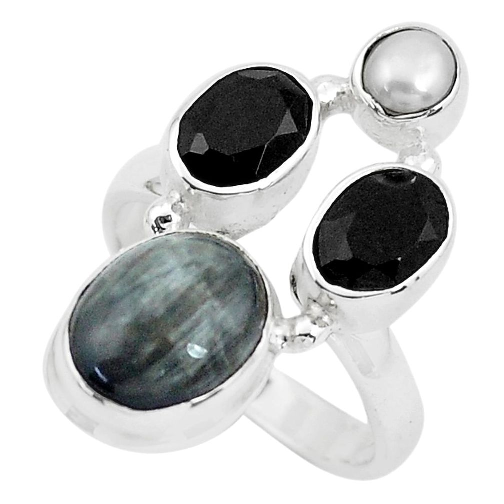 7.84cts natural black toad eye onyx 925 sterling silver ring size 6 p52719