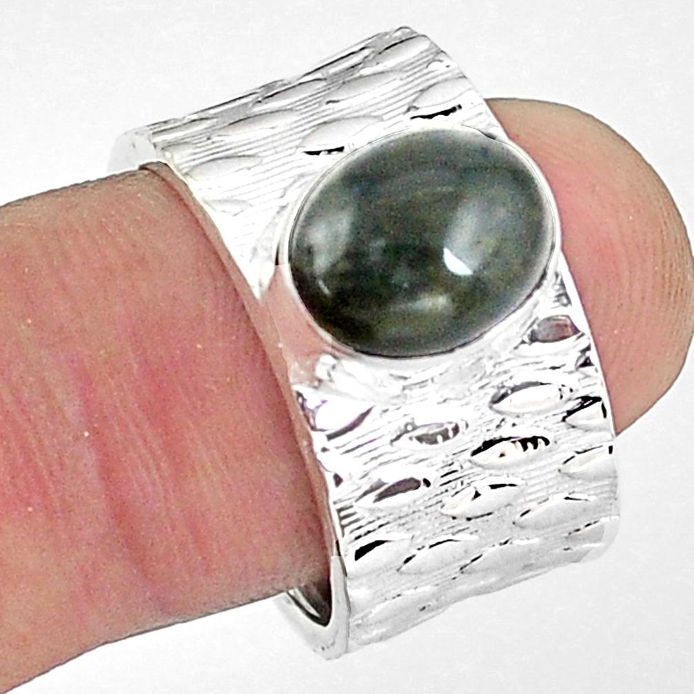 4.71cts natural black toad eye oval 925 silver adjustable ring size 8.5 p57209