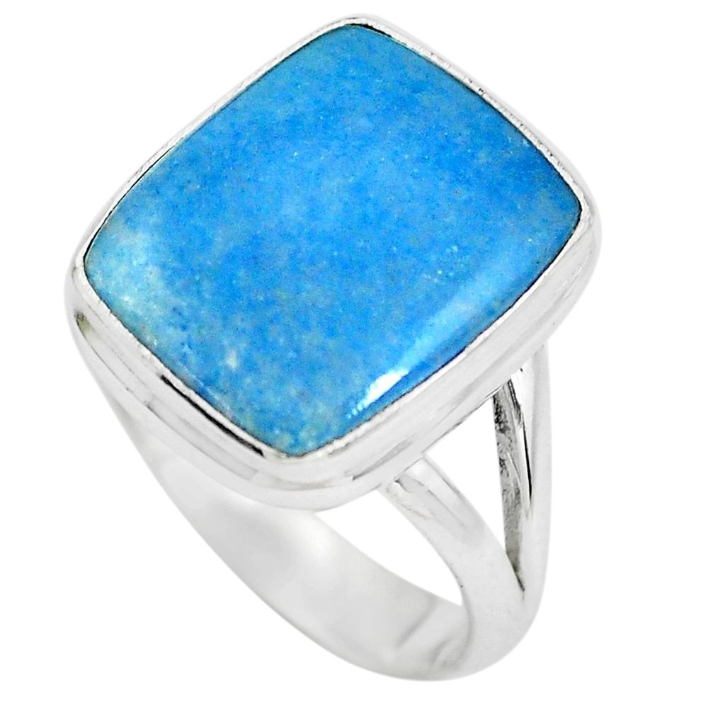 11.66cts natural blue angelite 925 silver solitaire ring jewelry size 9 p61494