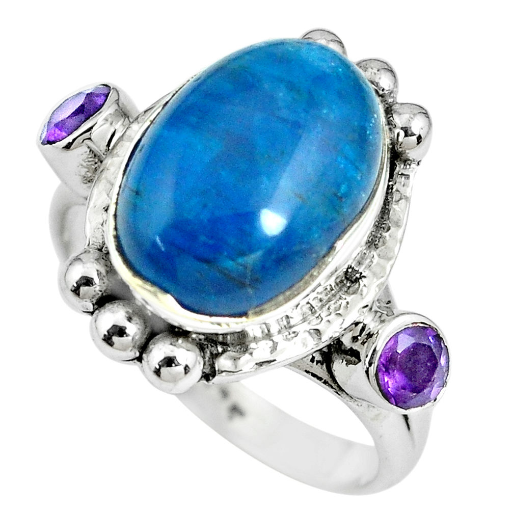 8.07cts natural blue apatite (madagascar) amethyst 925 silver ring size 8 p69917