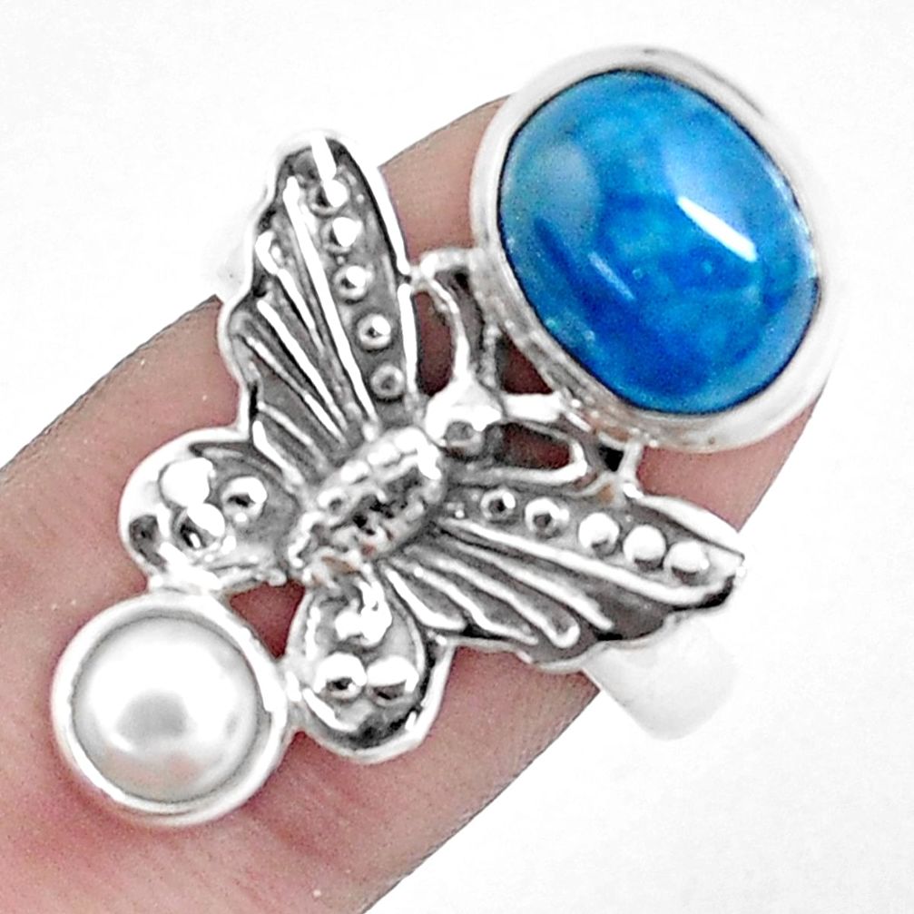 5.97cts natural blue apatite 925 silver butterfly ring size 8.5 p42707