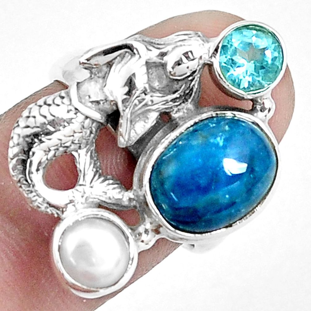 6.53cts natural blue apatite 925 silver fairy mermaid ring size 7 p42709