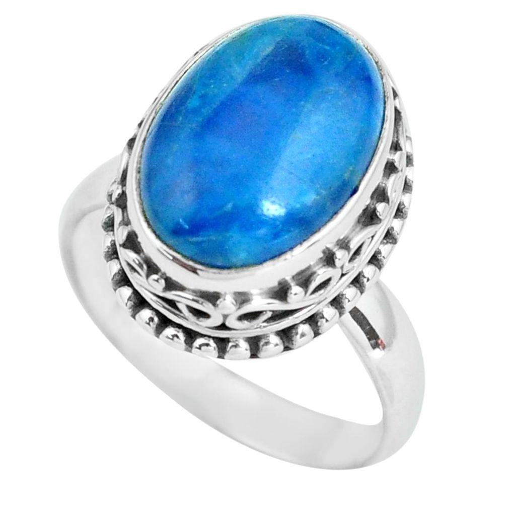 6.89cts natural blue apatite 925 silver solitaire ring jewelry size 7.5 p67609