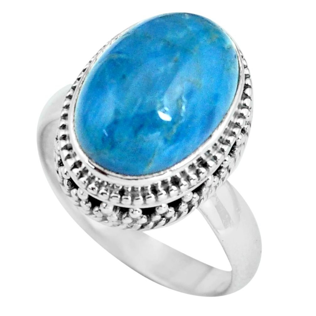 6.76cts natural blue apatite 925 sterling silver solitaire ring size 8 p67612