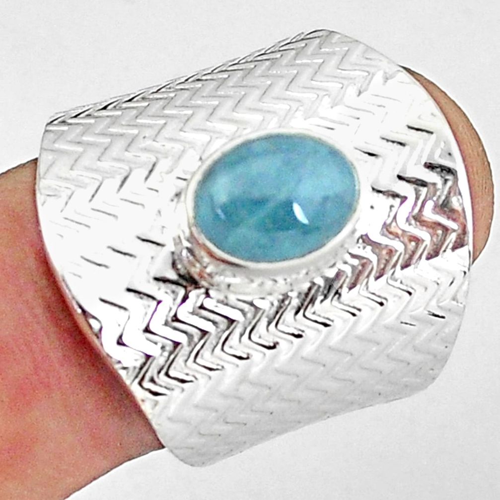 3.42cts natural blue aquamarine 925 silver adjustable ring jewelry size 8 p57148