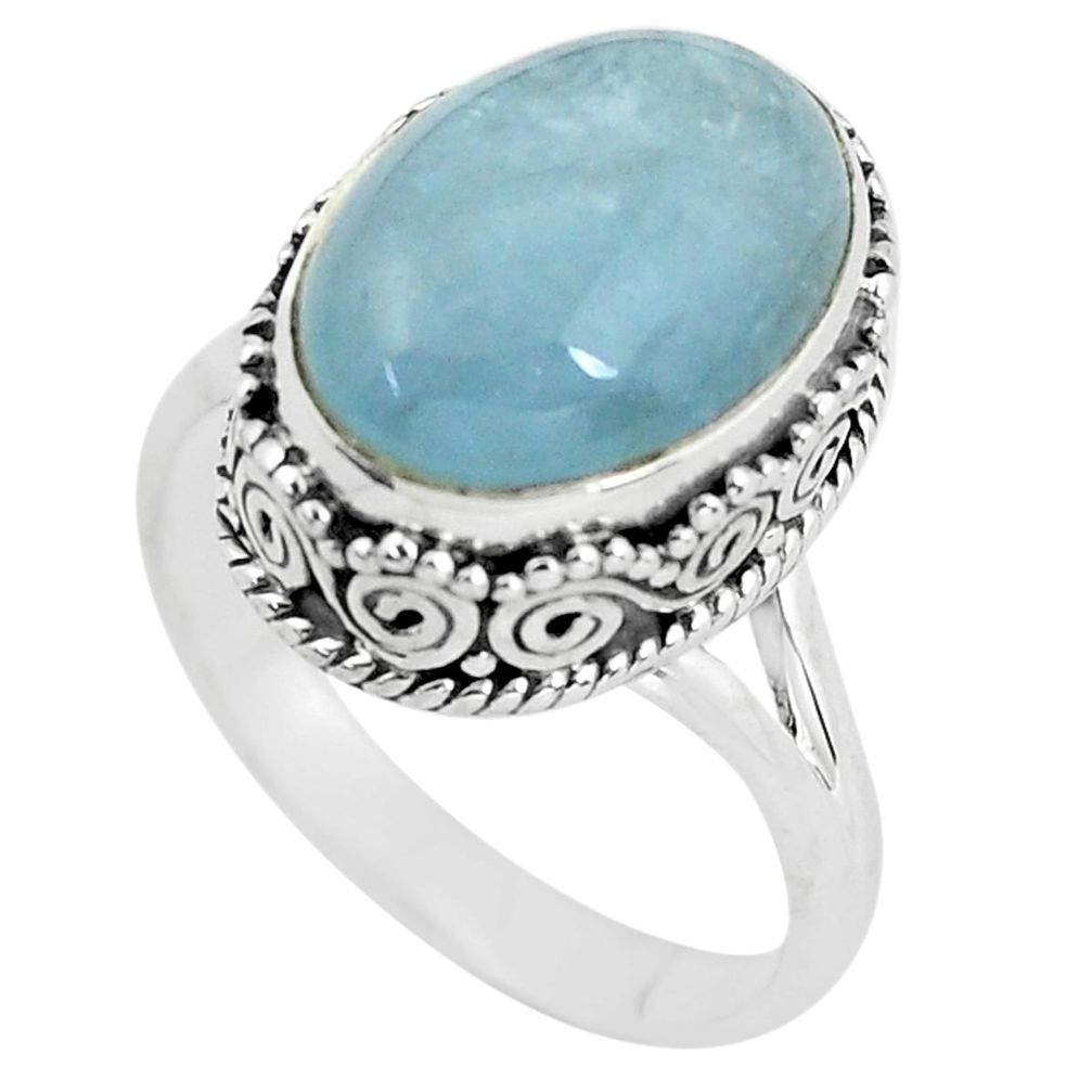 6.54cts natural blue aquamarine 925 silver solitaire ring jewelry size 8 p56585