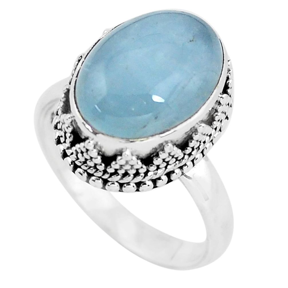 7.09cts natural blue aquamarine 925 silver solitaire ring jewelry size 8 p56597