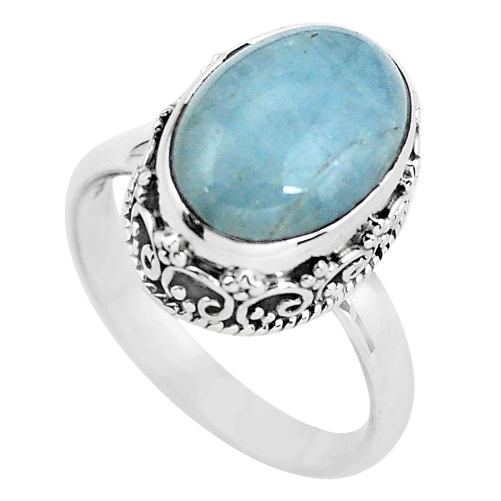 6.32cts natural blue aquamarine 925 silver solitaire ring size 8.5 p56587