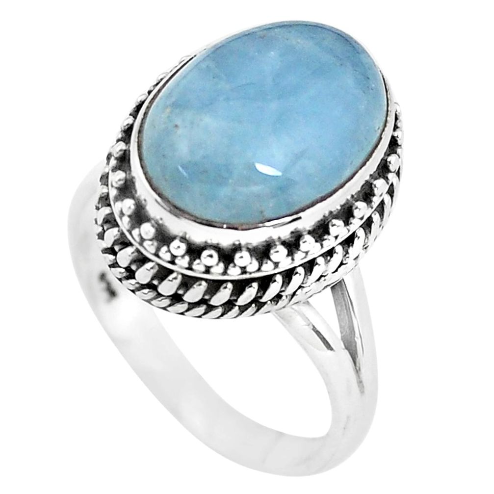 7.10cts natural blue aquamarine 925 silver solitaire ring size 7.5 p56592