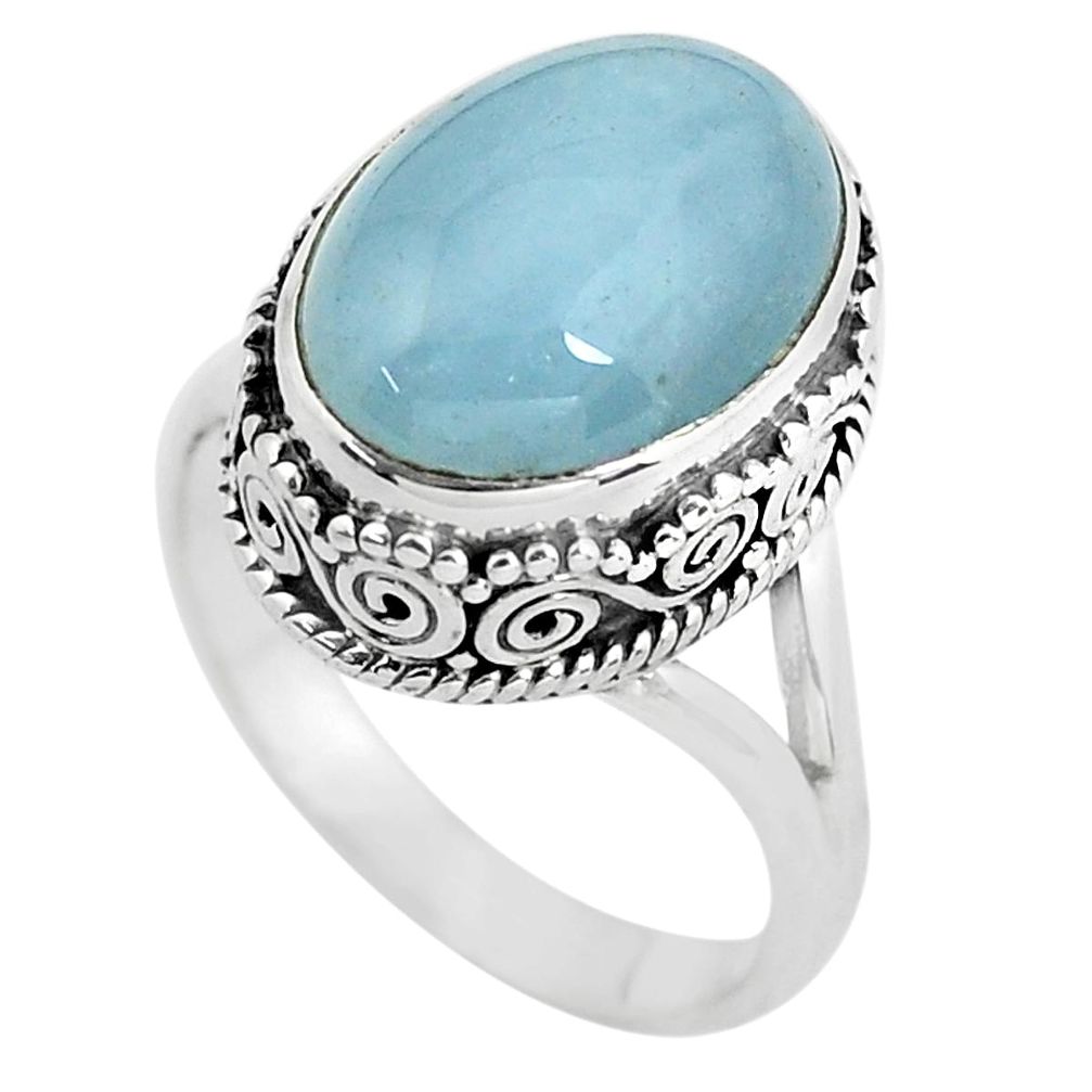 6.96cts natural blue aquamarine 925 silver solitaire ring size 7.5 p56594