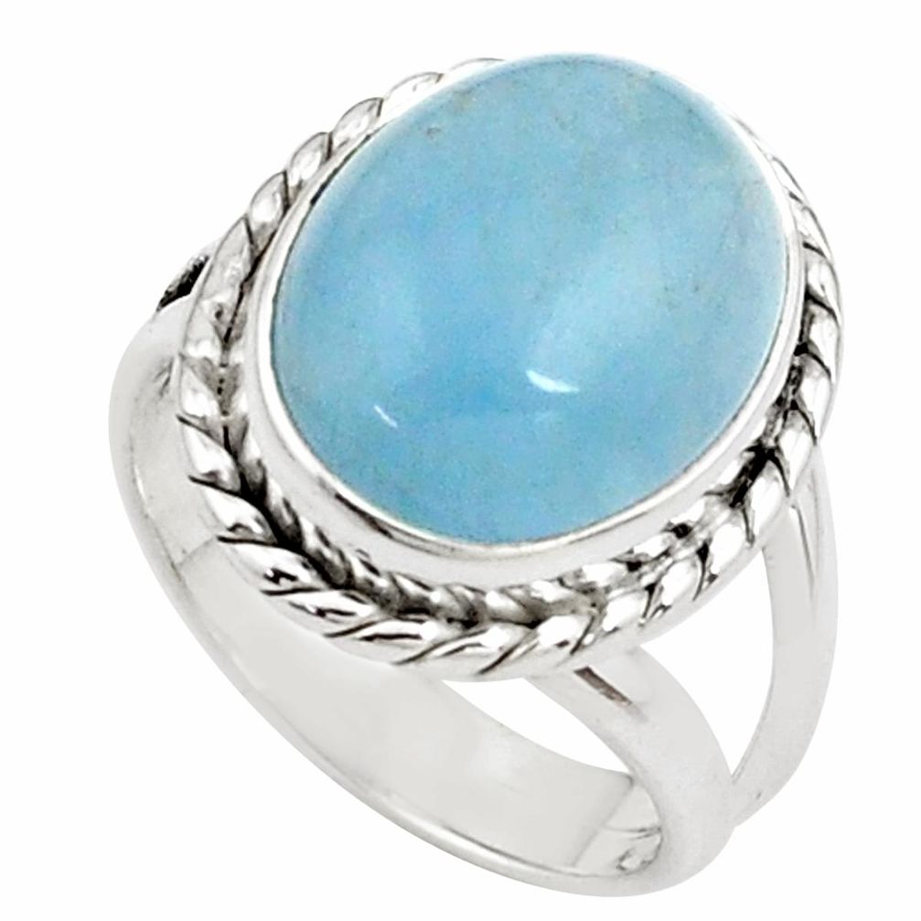 8.42cts natural blue aquamarine 925 silver solitaire ring size 6.5 p78309