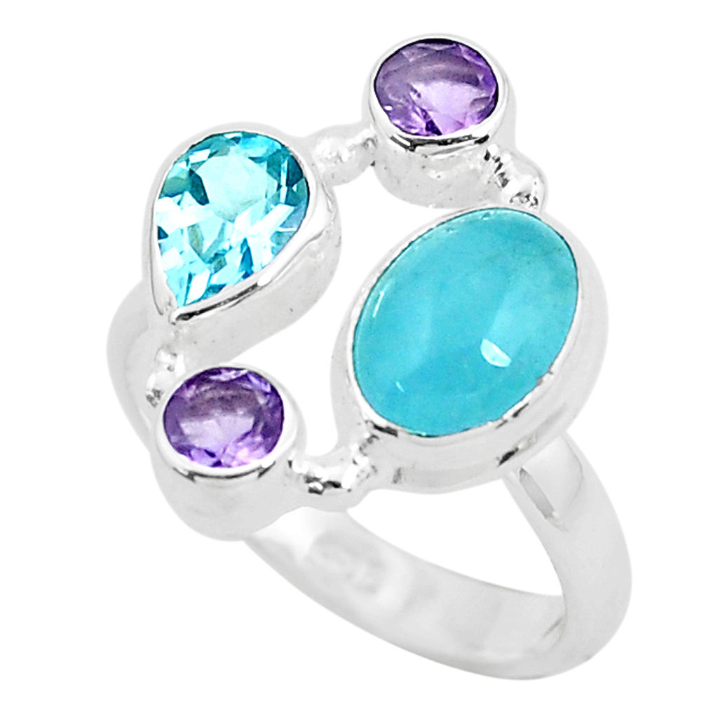 6.84cts natural blue aquamarine amethyst 925 sterling silver ring size 7 p52451