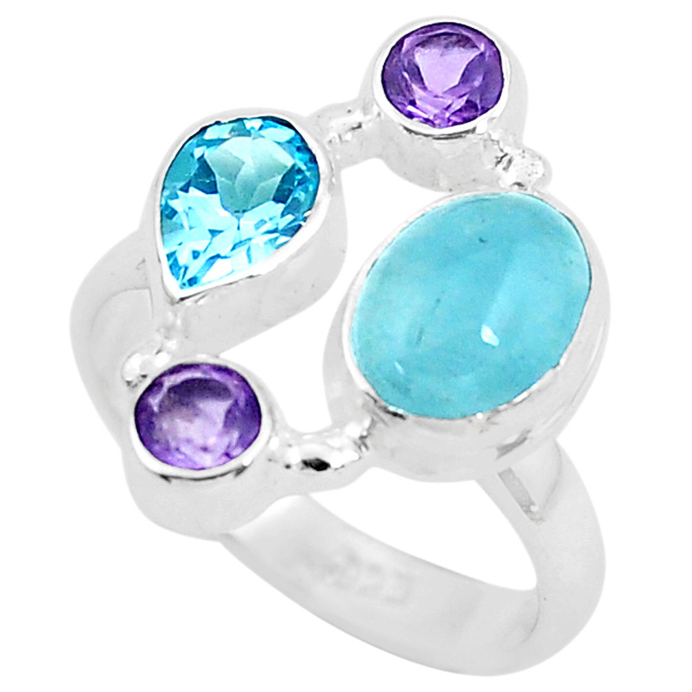 6.54cts natural blue aquamarine amethyst 925 sterling silver ring size 7 p52452