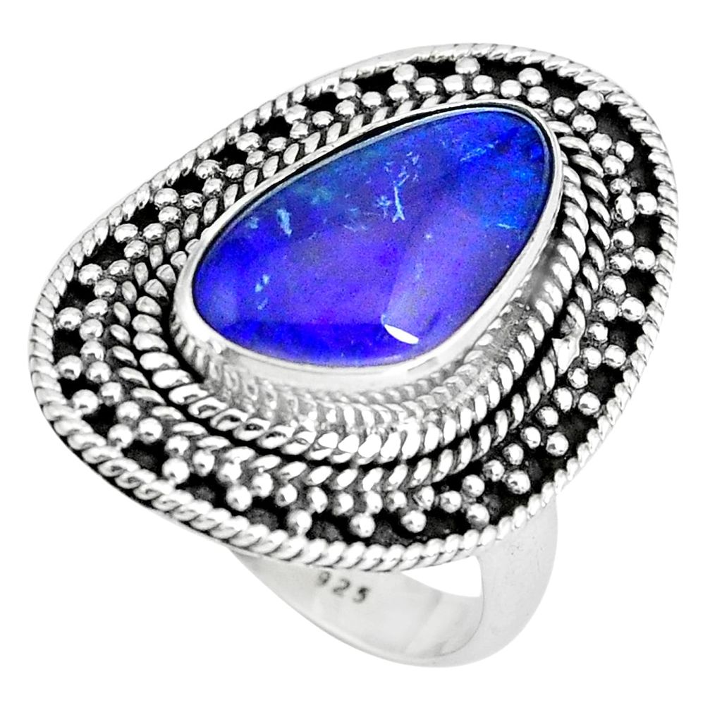 6.33cts natural blue australian opal triplet silver solitaire ring size 7 p67932