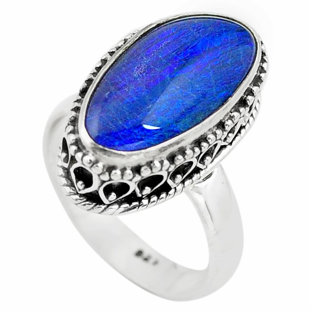 6.57cts natural blue australian opal triplet silver solitaire ring size 7 p72161