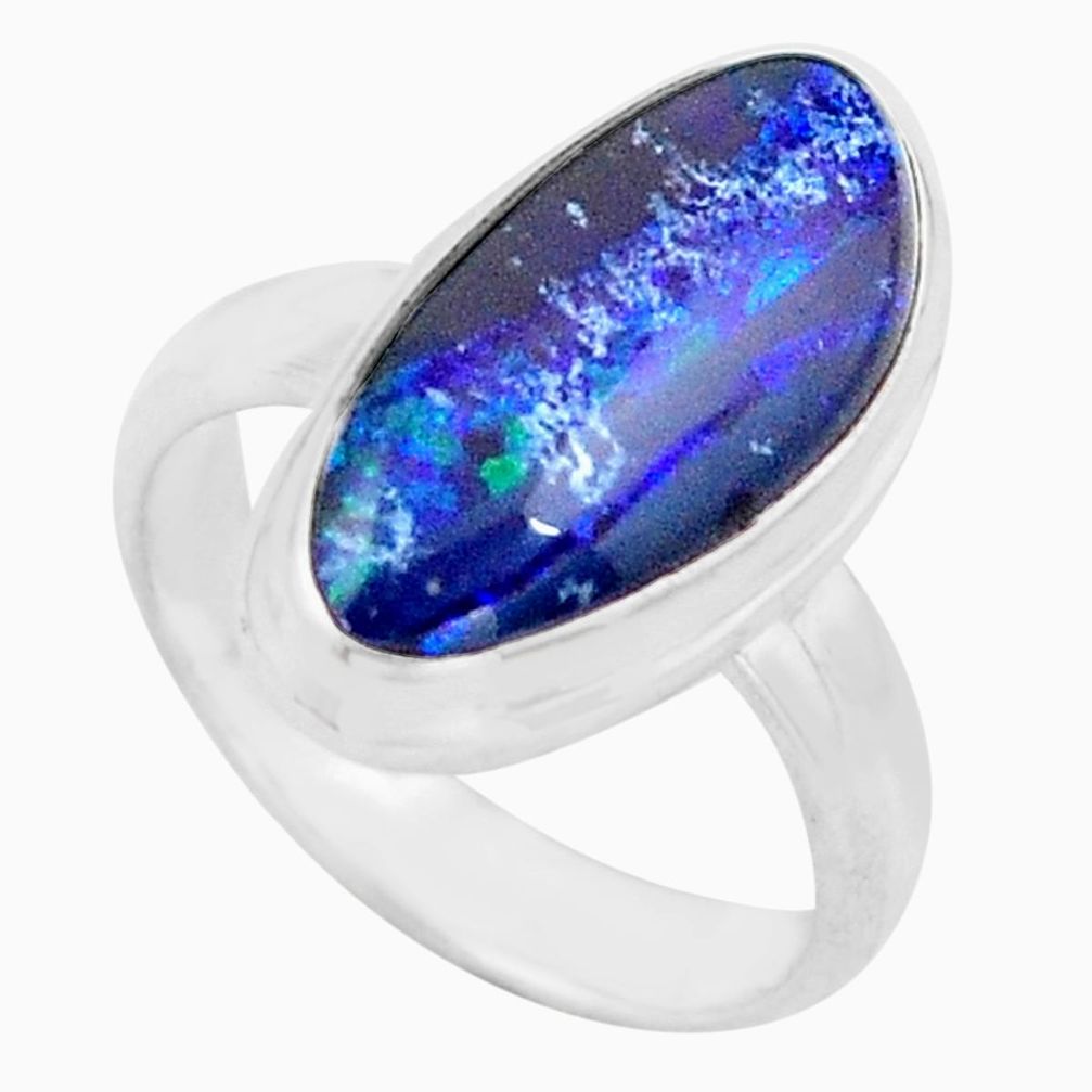 6.26cts natural blue australian opal triplet silver solitaire ring size 6 p74318