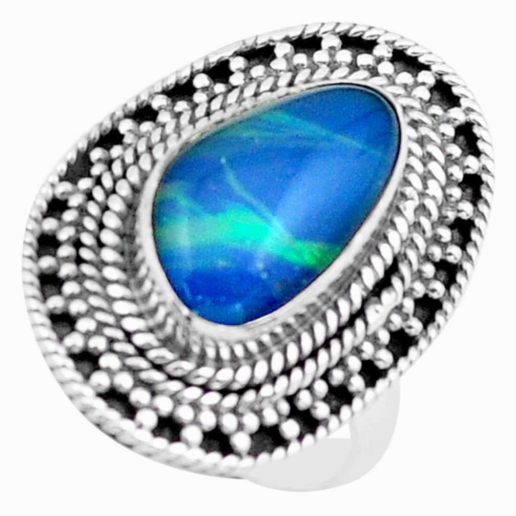 6.32cts natural blue australian opal triplet silver solitaire ring size 8 p74816