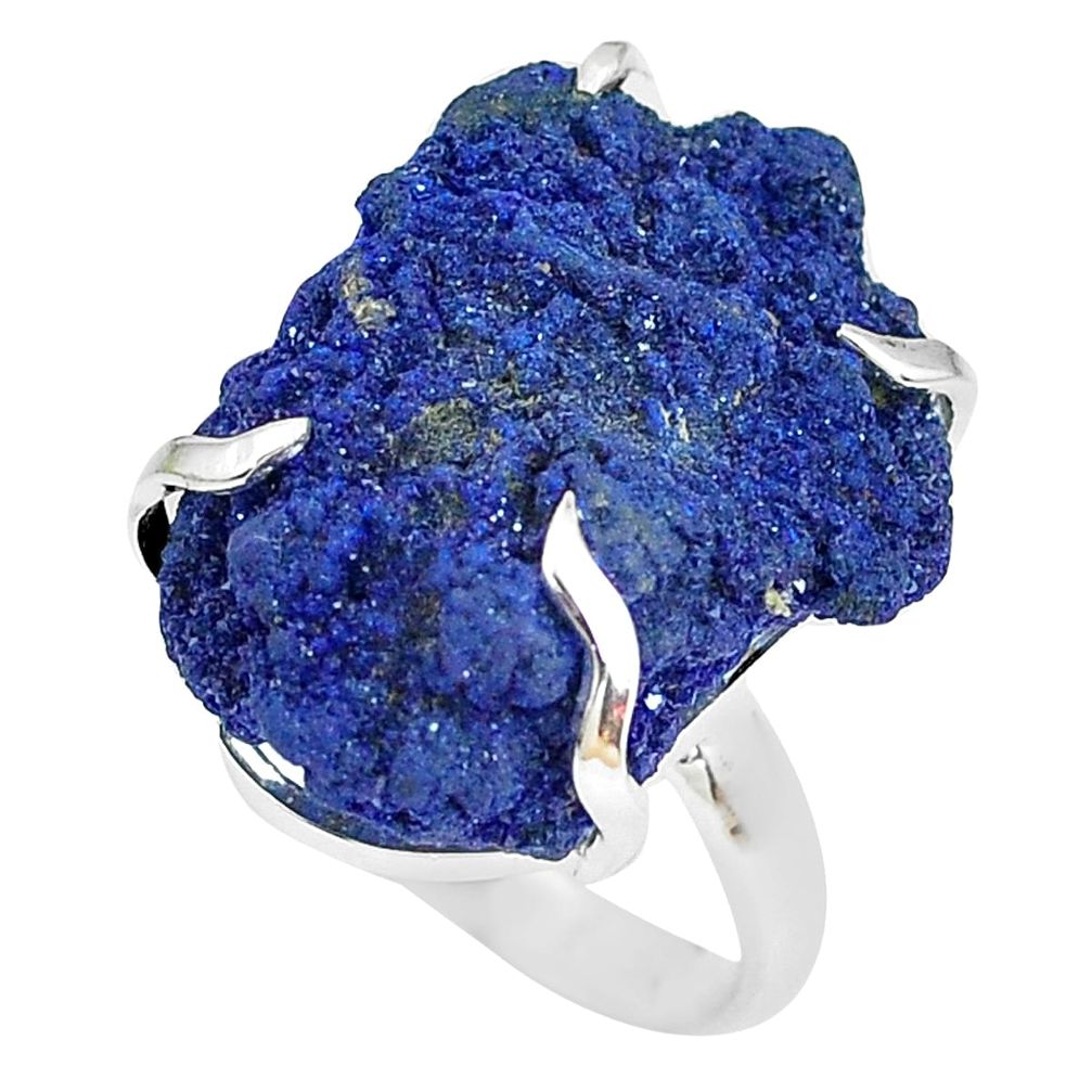 30.39cts natural blue azurite druzy 925 silver solitaire ring size 7 p63401