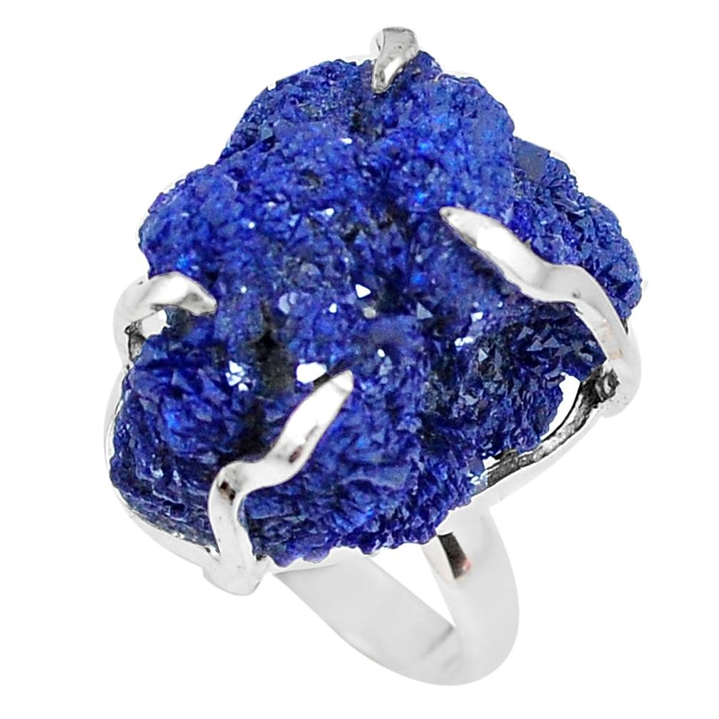 33.73cts natural blue azurite druzy 925 silver solitaire ring size 7 p63410