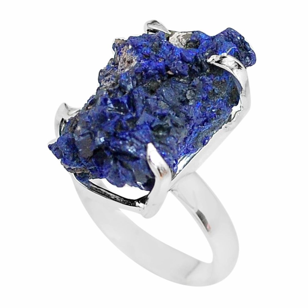 24.56cts natural blue azurite druzy 925 silver solitaire ring size 8 p63412