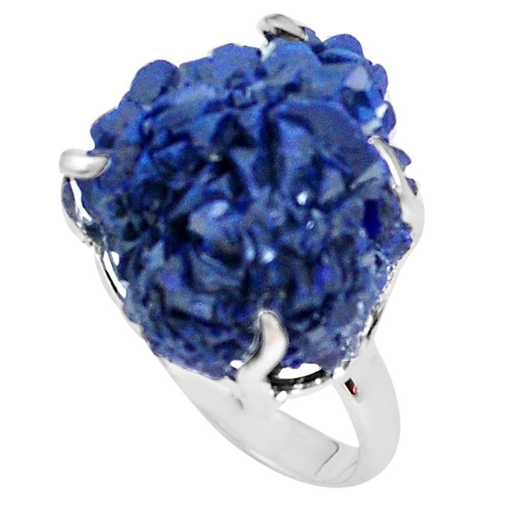 35.55cts natural blue azurite druzy 925 silver solitaire ring size 7 p63417