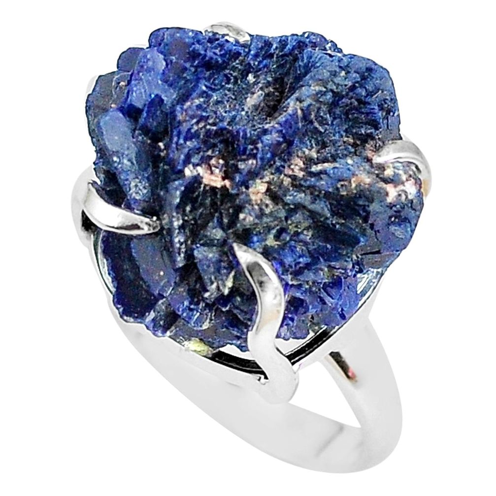28.62cts natural blue azurite druzy 925 silver solitaire ring size 7 p63419