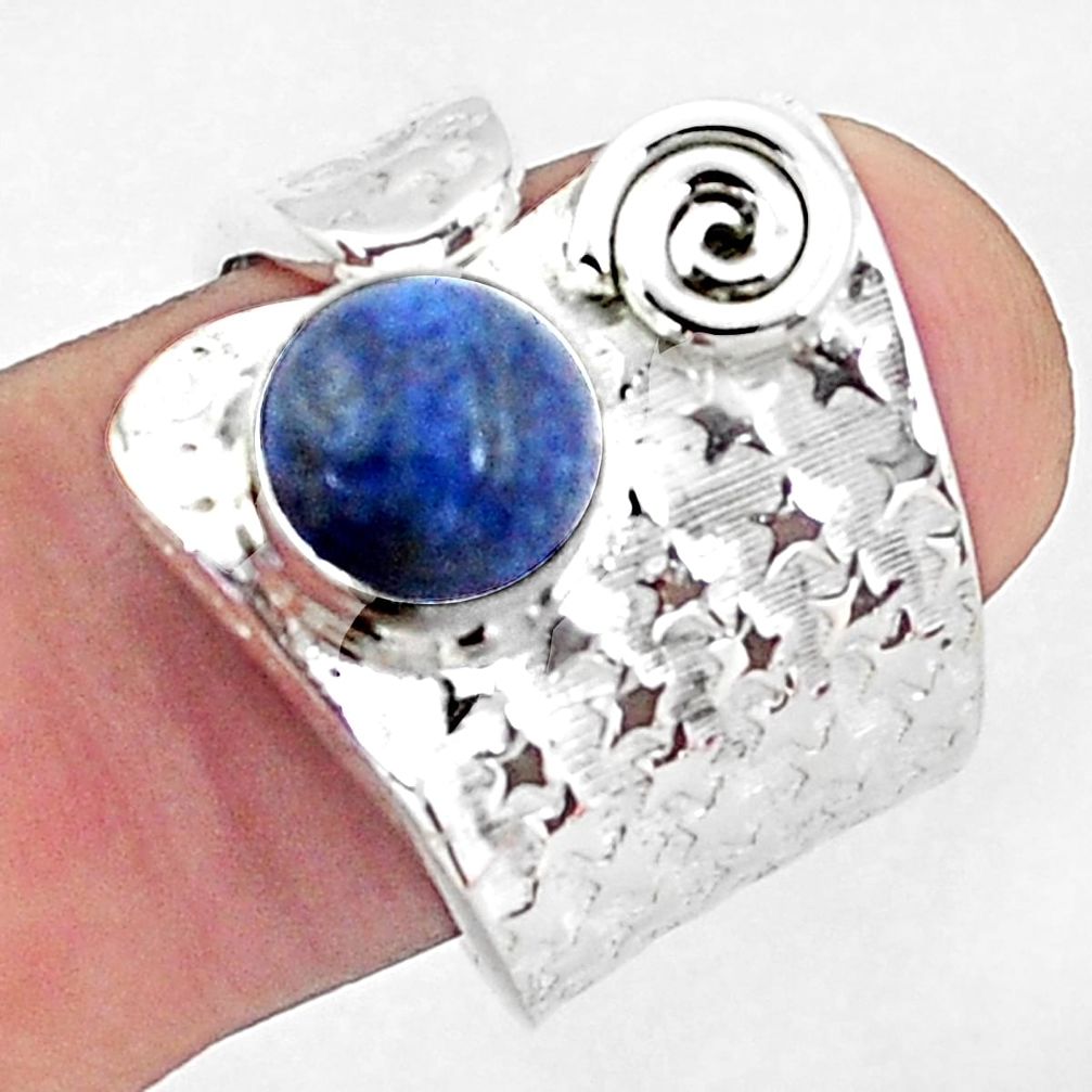 3.61cts natural blue blue quartz palm stone silver adjustable ring size 8 p57051