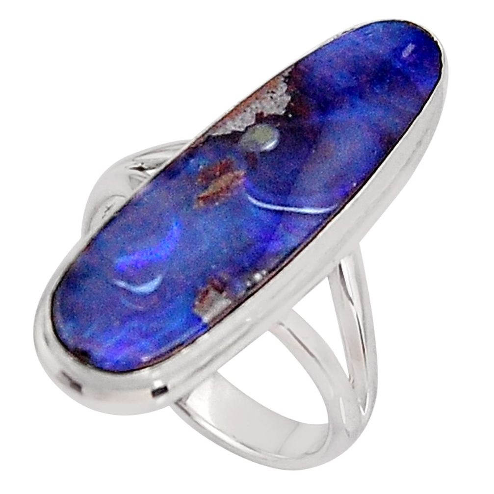 11.66cts natural blue boulder opal 925 silver 14k gold ring size 7 p92735