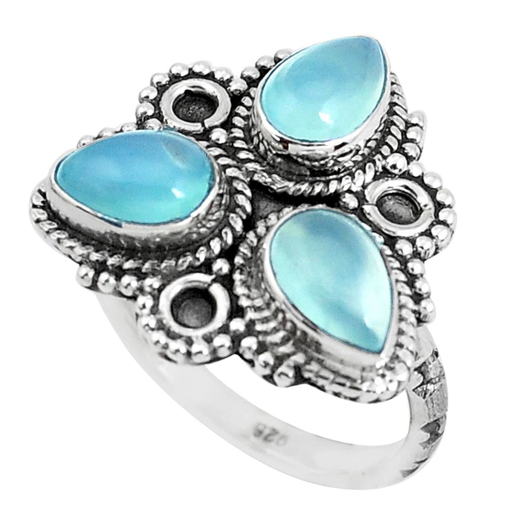 4.69cts natural blue chalcedony 925 silver solitaire ring jewelry size 7 d31457