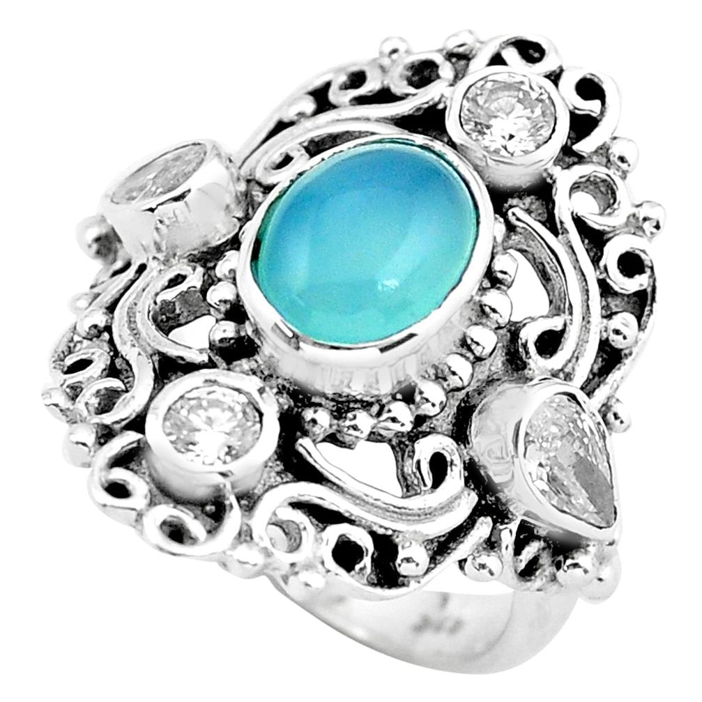 5.01cts natural blue chalcedony topaz 925 sterling silver ring size 6 p55954