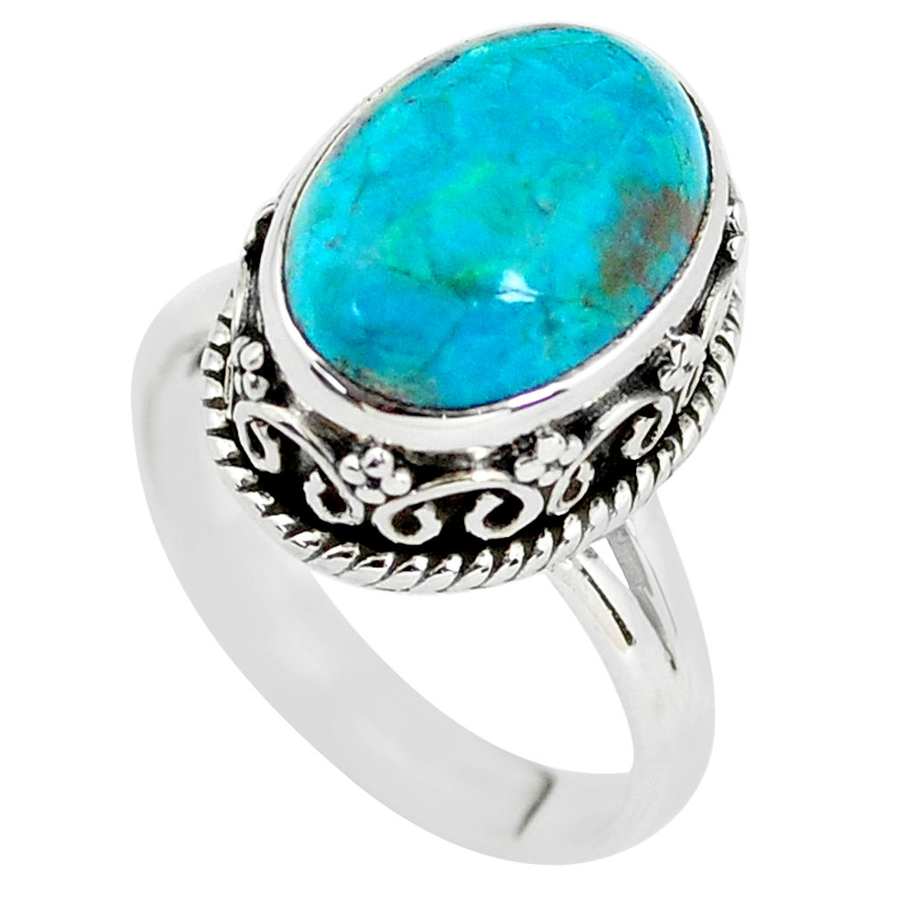 6.96cts natural blue chrysocolla 925 silver solitaire ring jewelry size 8 p56601