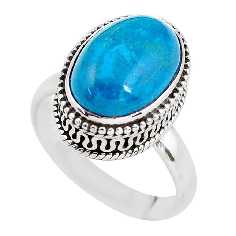 6.96cts natural blue chrysocolla 925 silver solitaire ring jewelry size 8 p56608