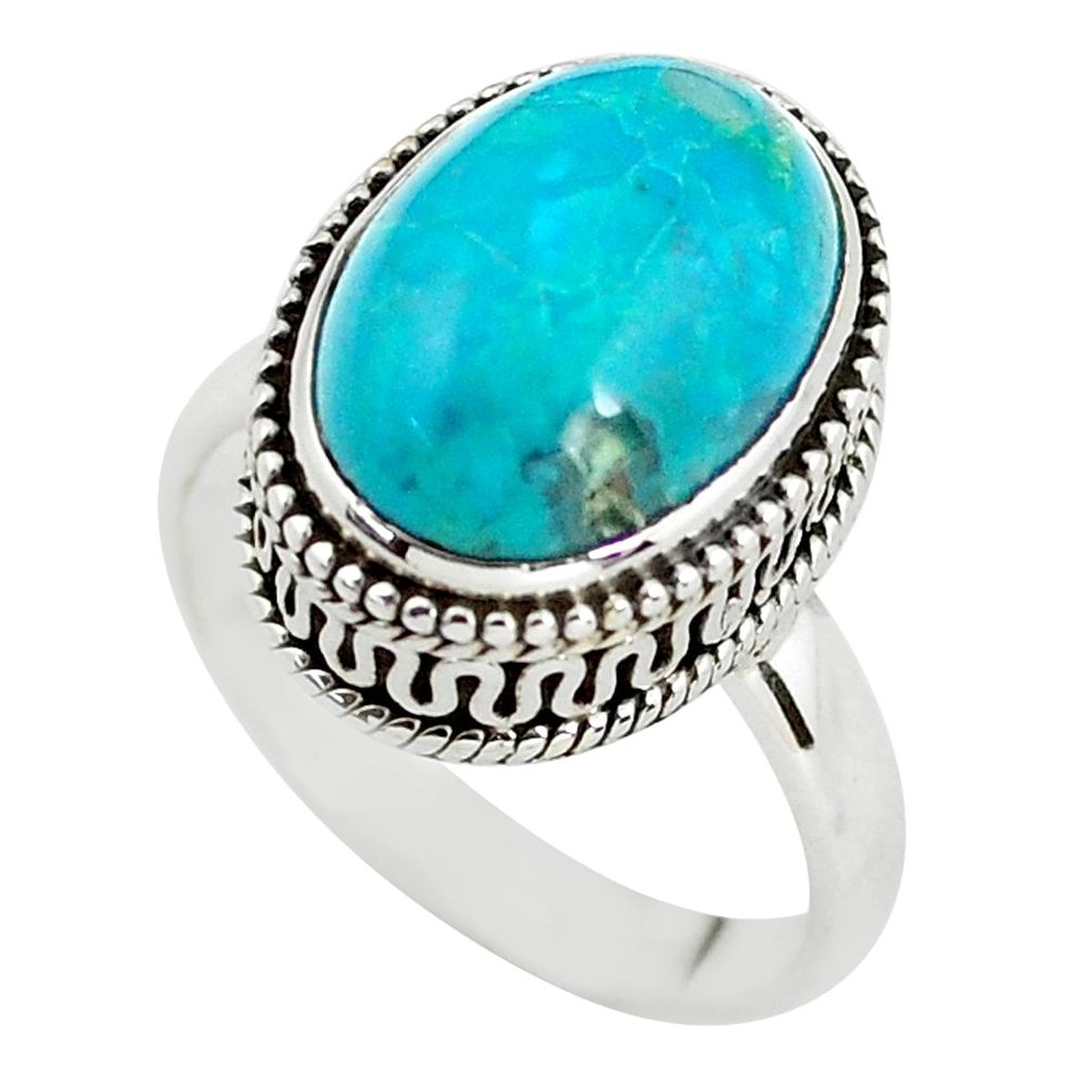 6.70cts natural blue chrysocolla 925 silver solitaire ring jewelry size 8 p56616