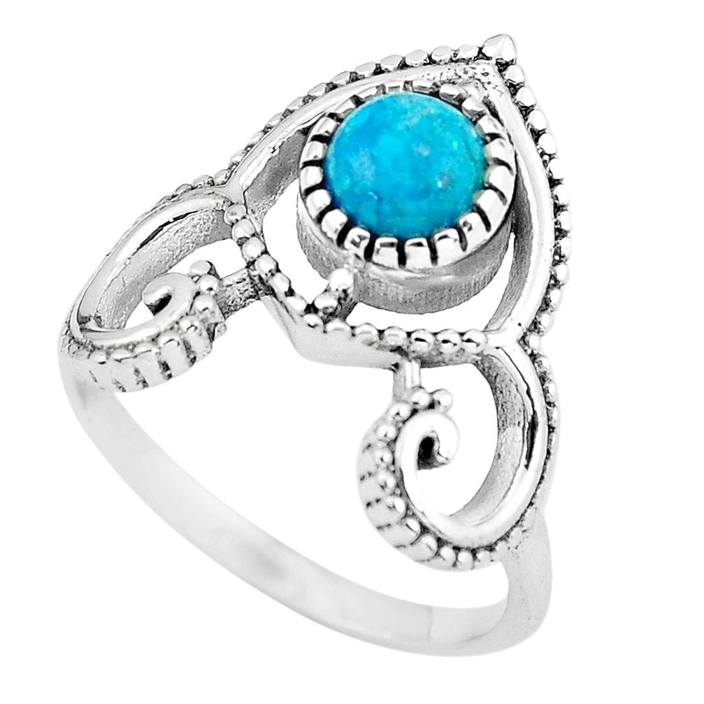 1.34cts natural blue chrysocolla 925 silver solitaire ring size 8.5 p57788