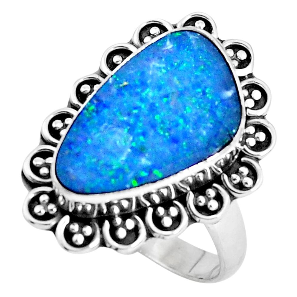Natural blue doublet opal australian 925 silver solitaire ring size 8.5 p47471