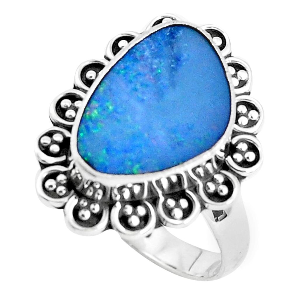 Natural blue doublet opal australian 925 silver solitaire ring size 8.5 p47481