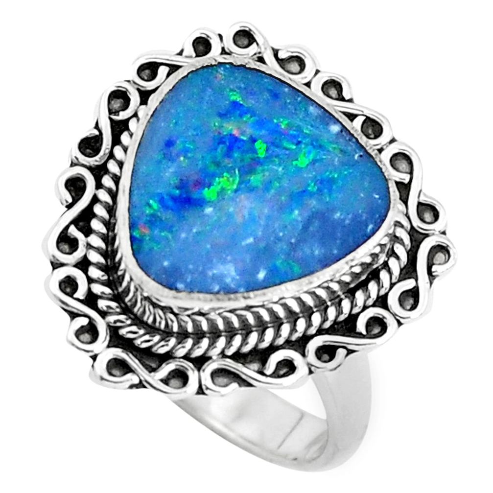 Natural blue doublet opal australian 925 silver solitaire ring size 7 p47483