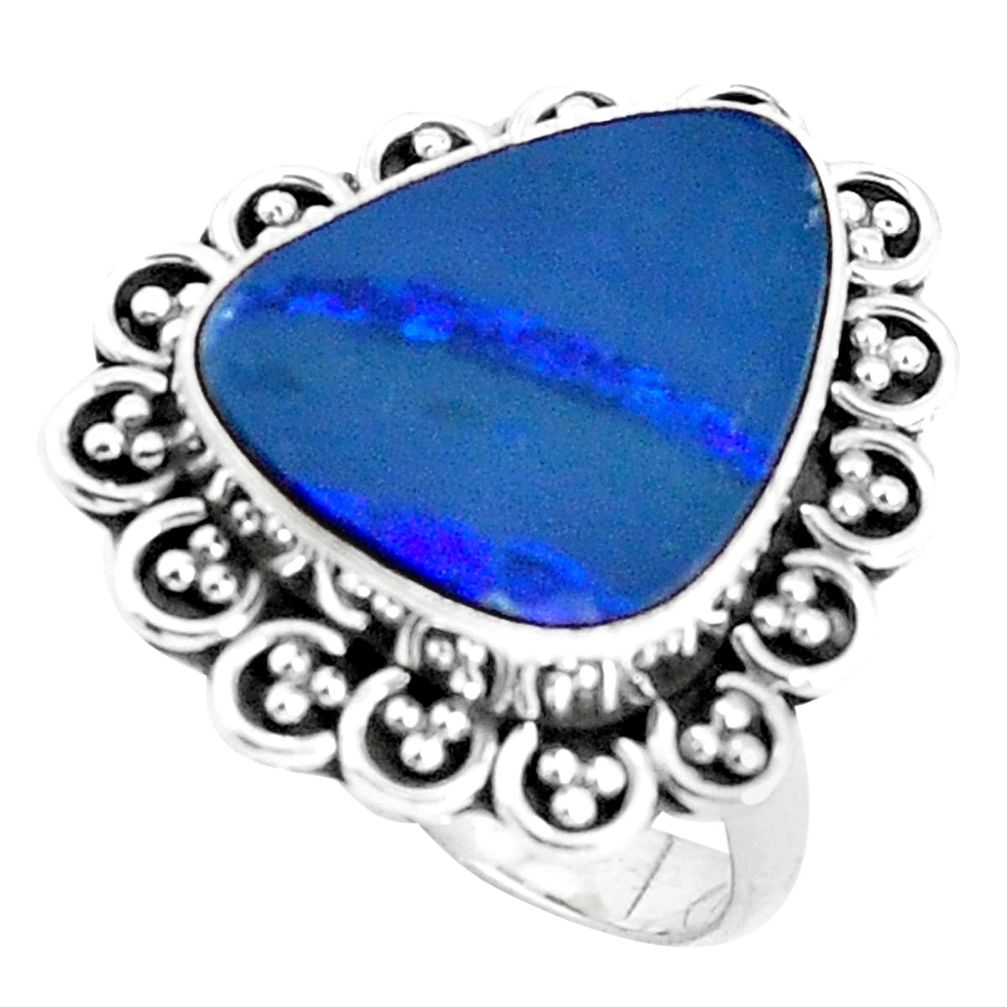 Natural blue doublet opal australian 925 silver solitaire ring size 7 p47491
