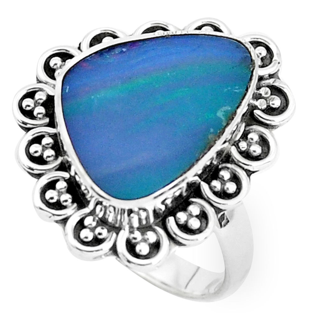 Natural blue doublet opal australian 925 silver solitaire ring size 8.5 p47495