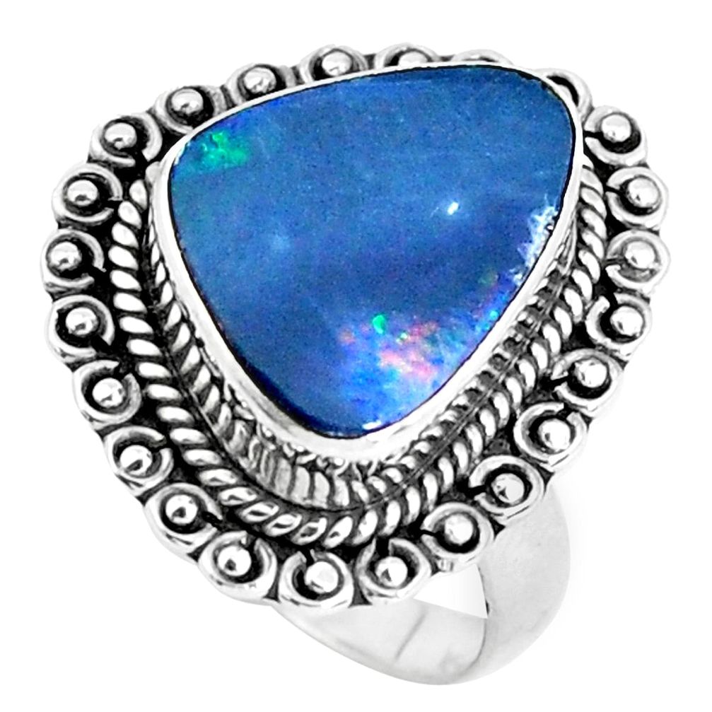 Natural blue doublet opal australian 925 silver solitaire ring size 7 p47500