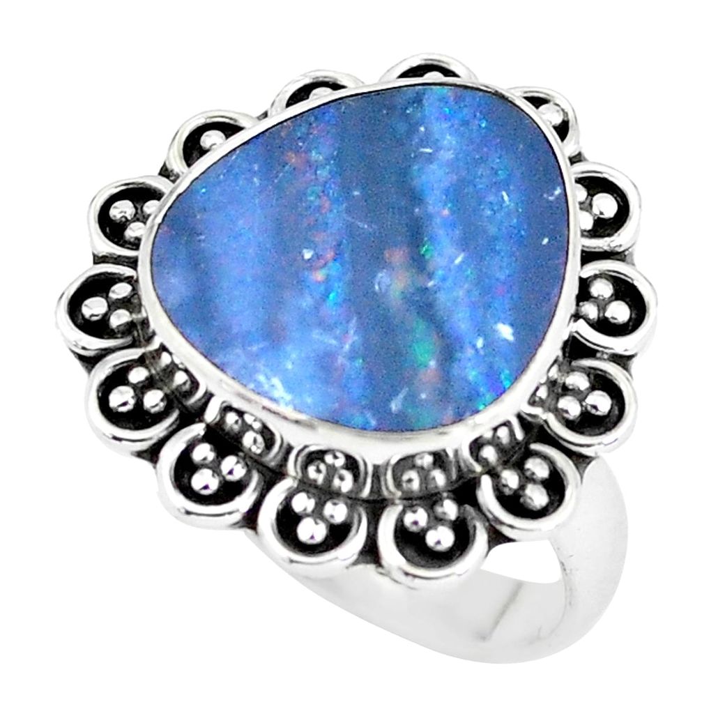 Natural blue doublet opal australian 925 silver solitaire ring size 7.5 p60272